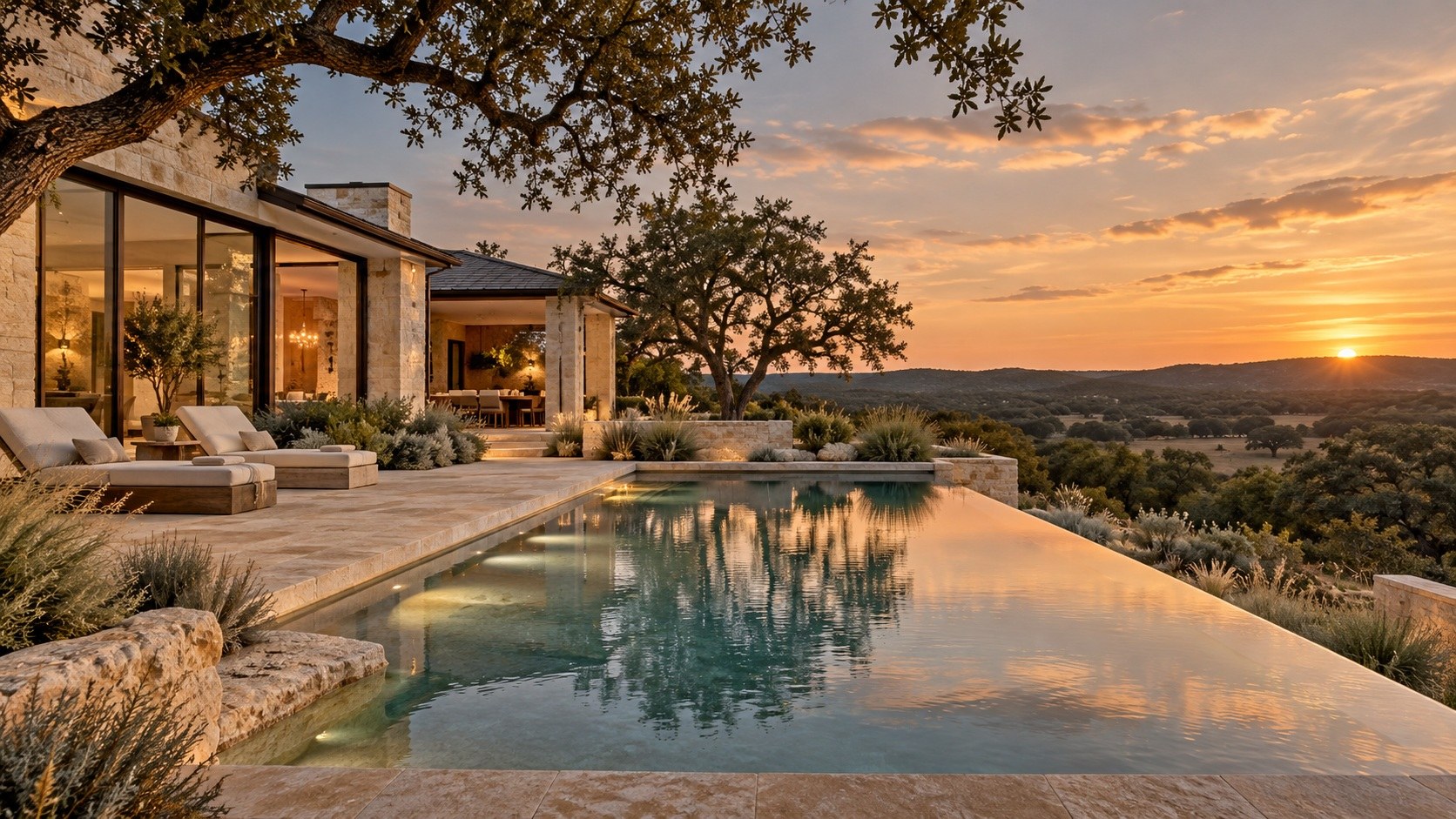 Illustrative modern Texas residence with native landscape
